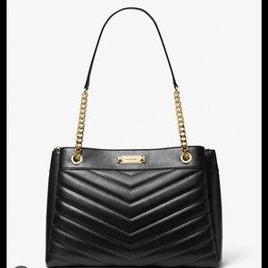 Michael Kors Black Quilted Shoulder Bag with Gold Chain